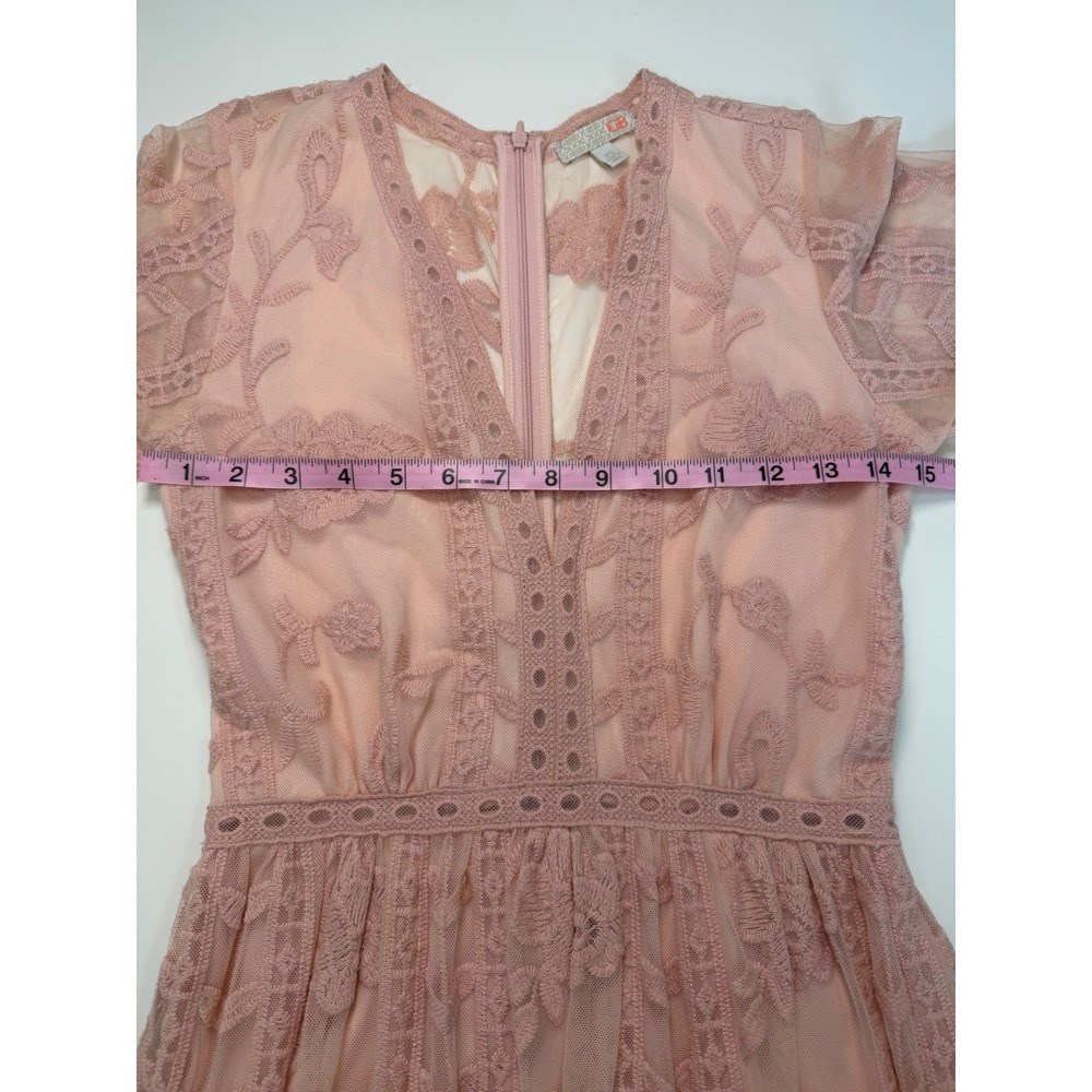 GB Gianni Bini Pink Lace Floral Embroidered Maxi Dress Romper Lining XS Boho - Picture 9 of 16